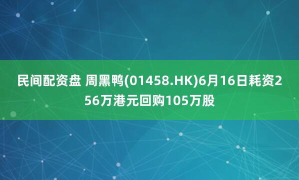 民间配资盘 周黑鸭(01458.HK)6月16日耗资256万港元回购105万股