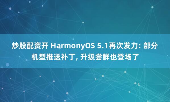 炒股配资开 HarmonyOS 5.1再次发力: 部分机型推送补丁, 升级尝鲜也登场了